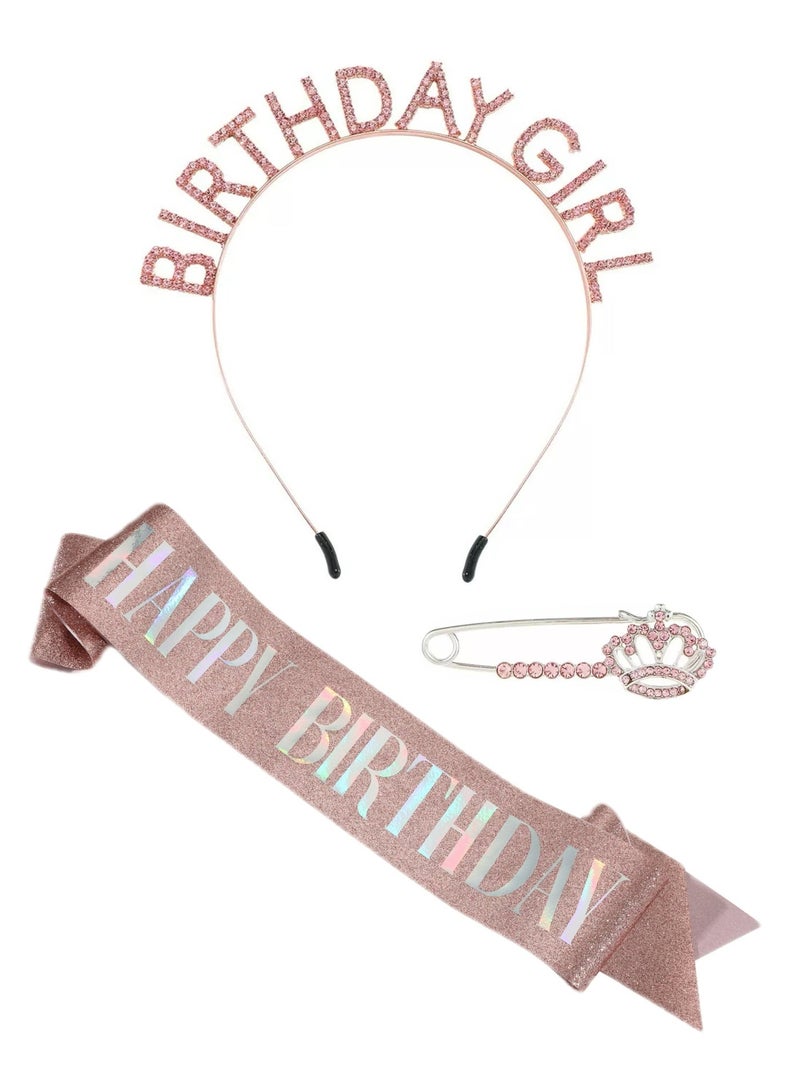 أوليس فيرس  مجموعة نجمة عيد الميلاد | عصابة رأس براقة بلون روز قولد + وشاح "عيد ميلاد سعيد" + بروش تاج | مظهر حفلة متكامل - Image 1